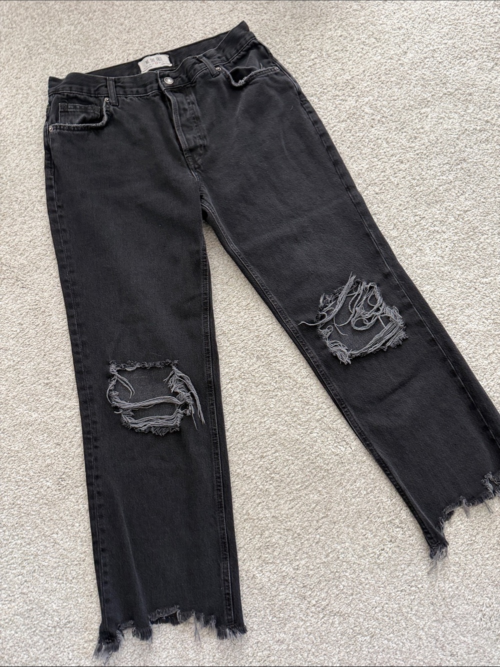 We the Free Black Distressed Straight-Leg Jeans